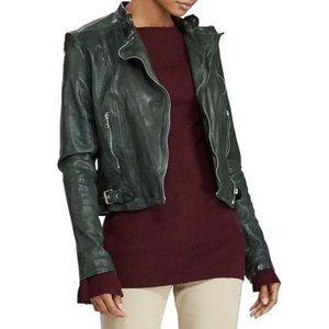 NWOT Ralph Lauren Green Leather Moto Jacket